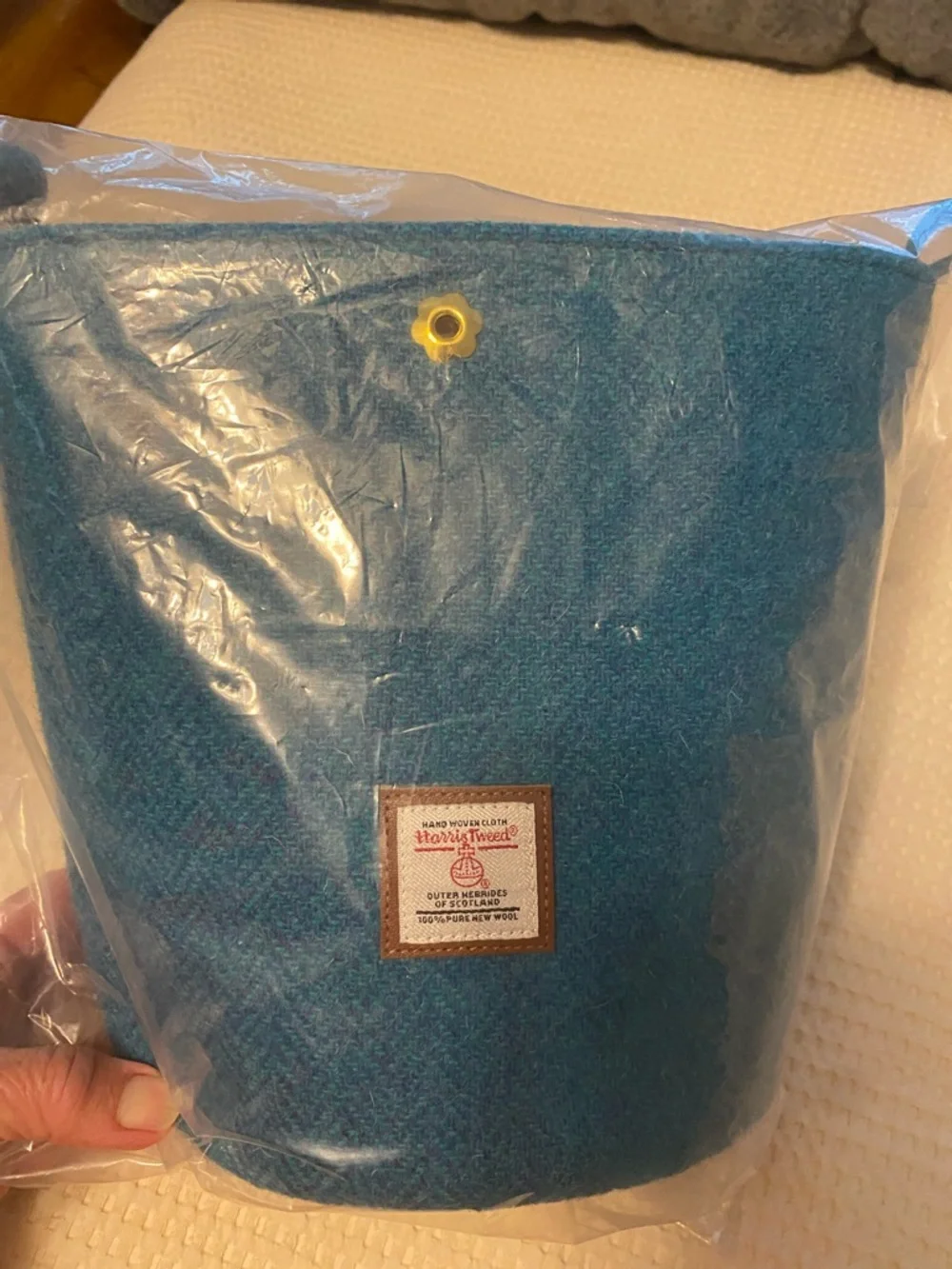 Harris Tweed Teal Wool Bucket Bag - Picture 1 of 12